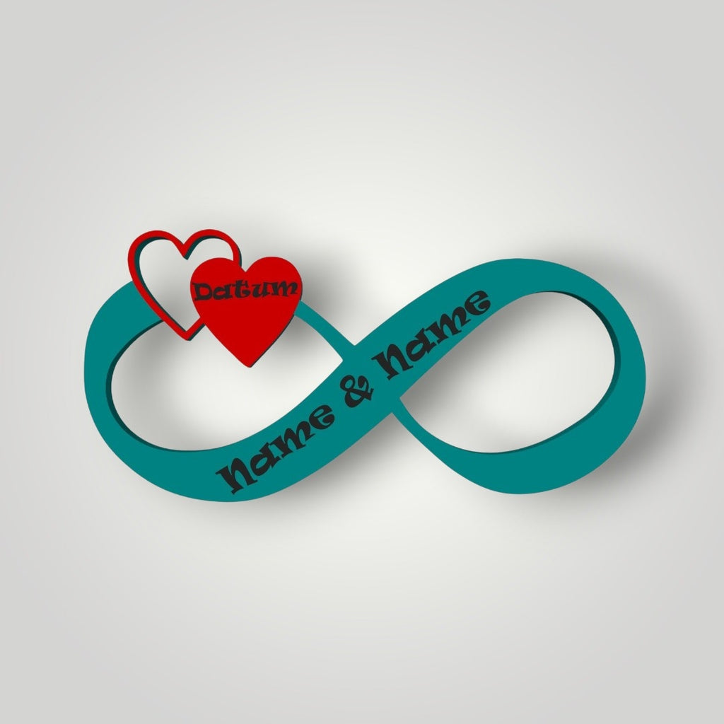 Personalisierte Infinity‑Deko mit Herzen – perfekt für Paare. Mit Namen & Datum als einzigartiges Geschenk.