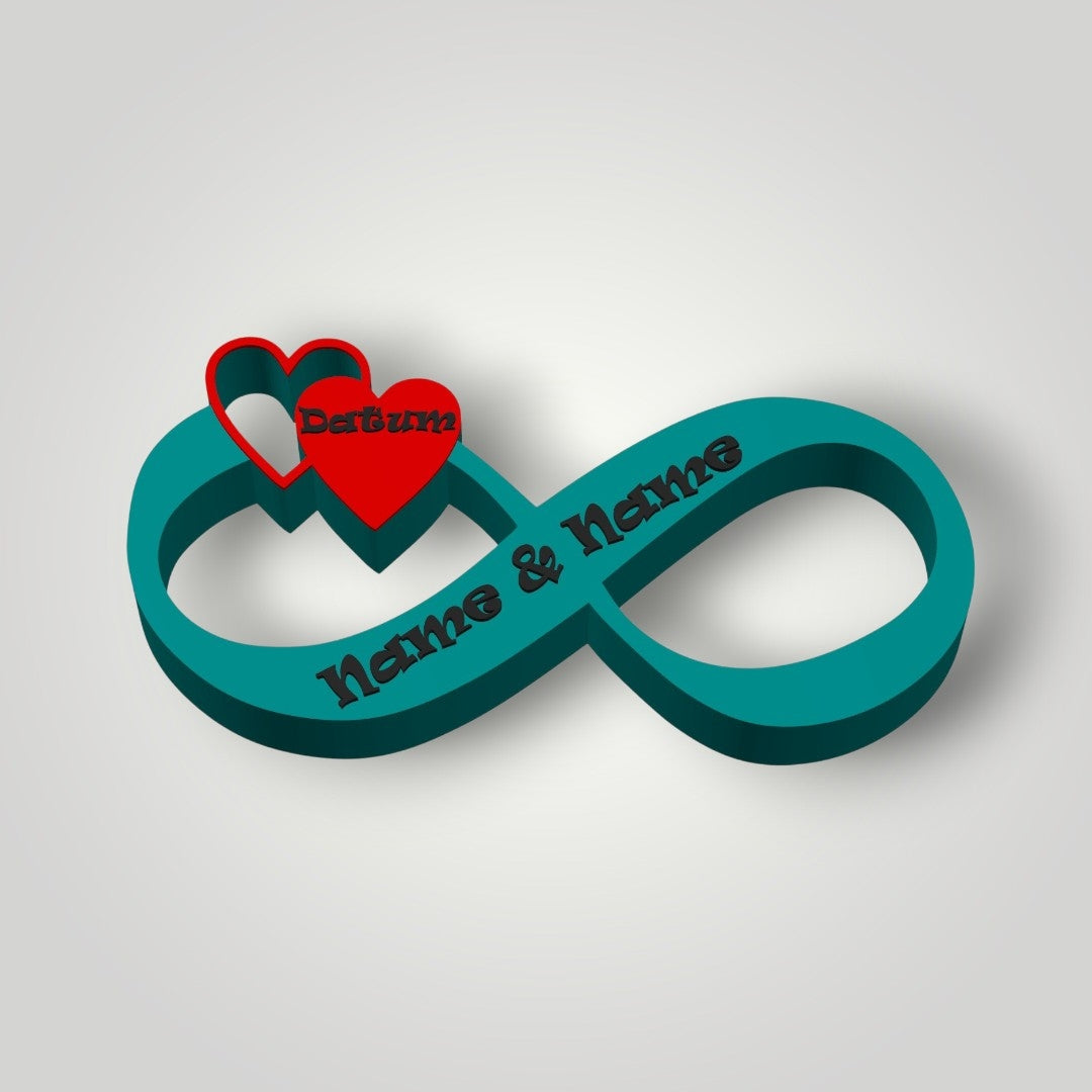 Personalisierte Infinity‑Deko mit Herzen – perfekt für Paare. Mit Namen & Datum als einzigartiges Geschenk.